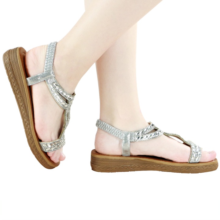 Sandale cu detalii sclipitoare A23-521argintiu 104095, Argintiu