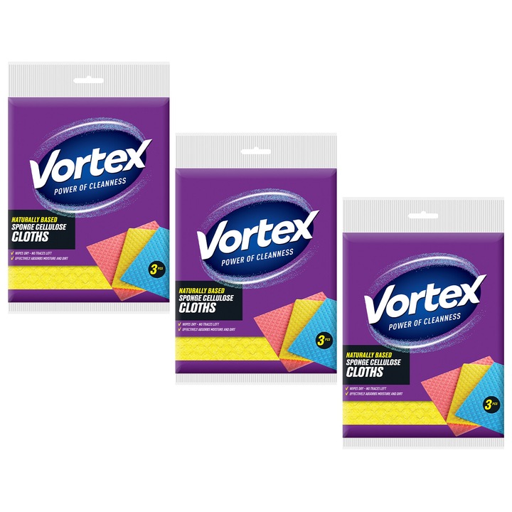 Laveta burete, 3 pache x 3 buc, 18 x 18cm, VORTEX