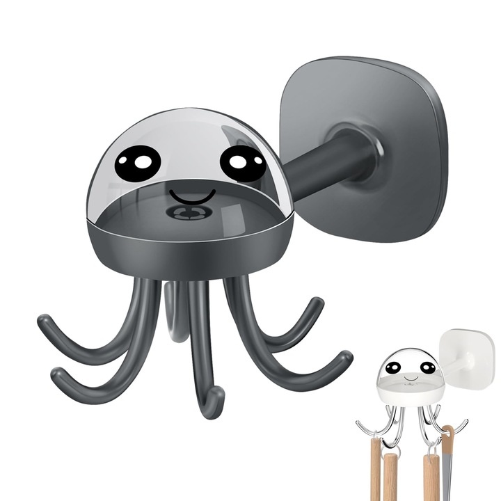 Set 2 carlige adezive, Ocean Sound®, Rotire 360°, multifunctional,6 in 1, potrivit pentru bucatarie si baie, alb/negru