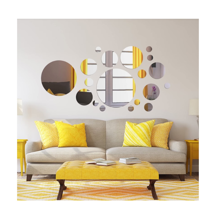Set 26 Oglinzi Model Buline Acrilice Diamant Romb Sticker Auto-adeziv Decorativ pentru Baie Living si Bucatarie, JRH®