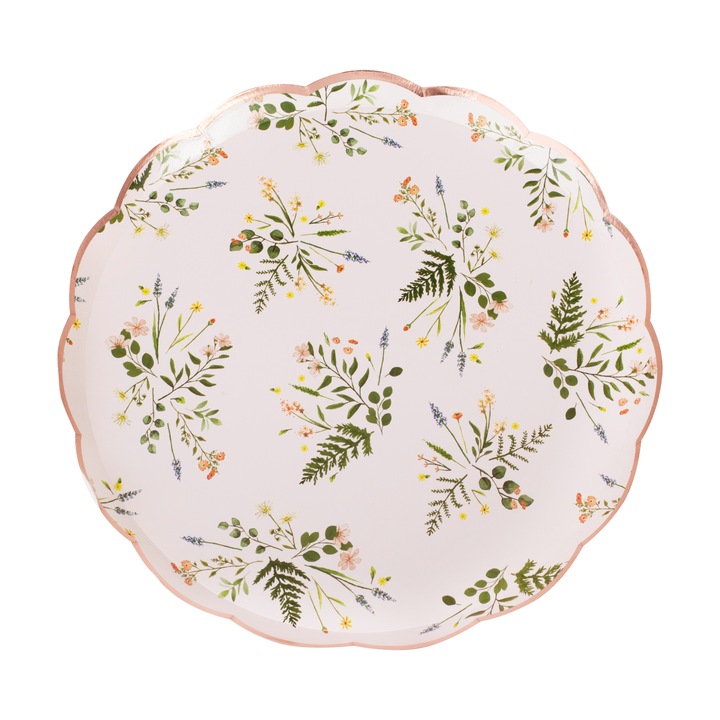 Хартиени чинии с розови цветя 21см (8бр) Tea Party Ginger Ray