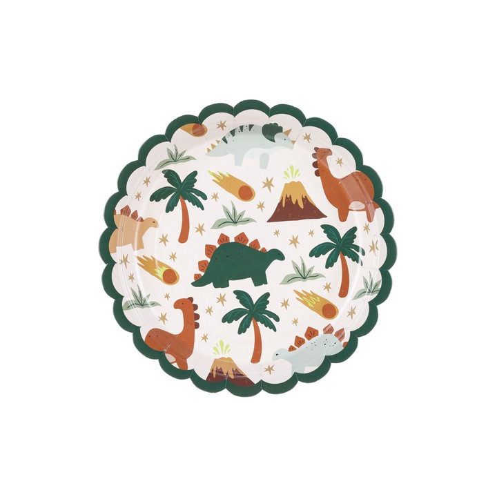 Papírtányérok zöld dinoszauruszok 18x18cm (6 db) Party Dinosaurs PartyDeco