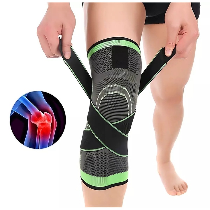 Genunchiera Sportiva de Compresie, Ajustabila, Verde, Marimea L