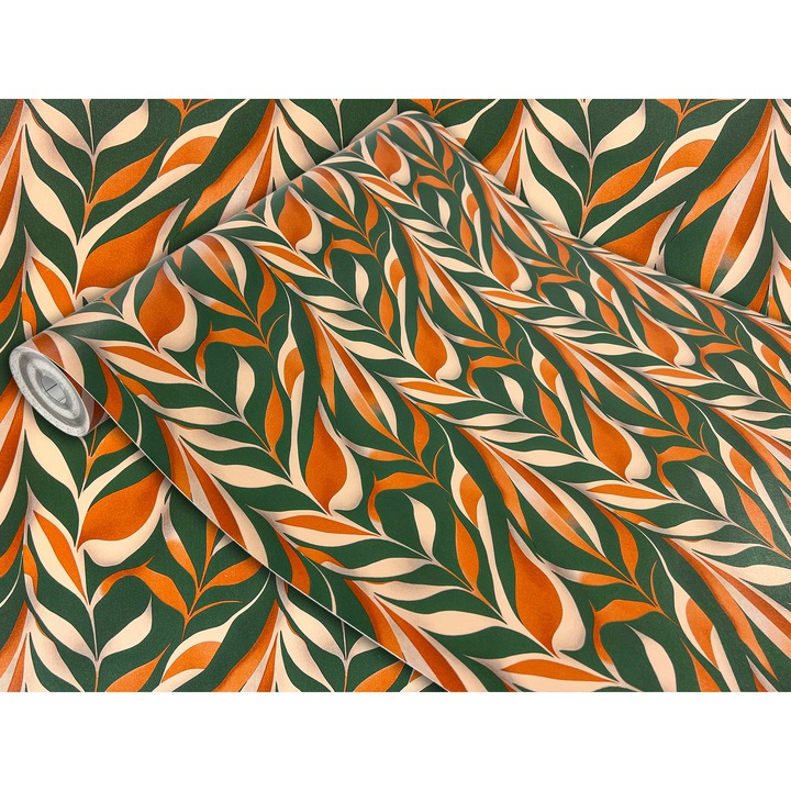 Folie autocolanta pentru mobila de bucatarie, taiate la dimensiune, 45 x 25 cm, DecoMeister®, Model Frunze boho, W187-045-0025