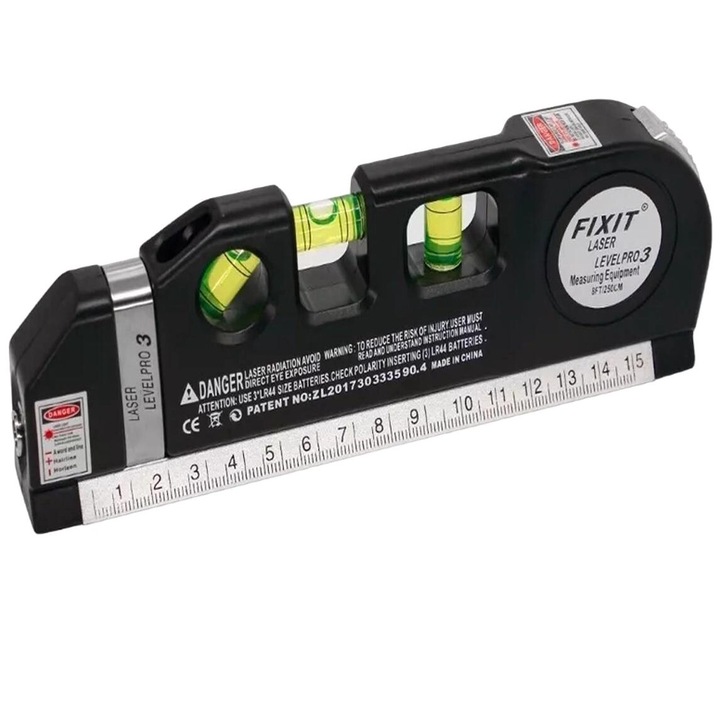 Nivela cu laser, multifunctionala, Fixit, 3 moduri, rigla 15cm, banda de masurare 2.5m, multicolor