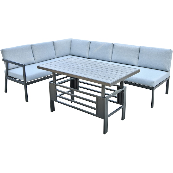 Set gradina Kring Disko,dimensiuni coltar 233x160x60, masa dimensiuni L117xl63.5xH46.7/66.2CM, gri, include perne H 9 cm