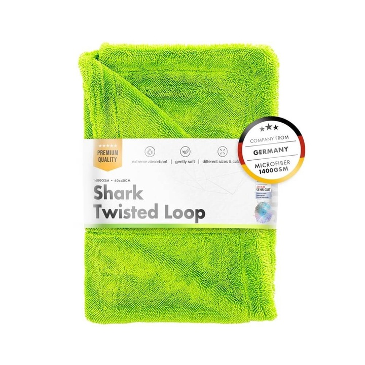 Prosop Uscare ChemicalWorkz Shark Twisted Loop Towel, 1400 GSM, 60 x 40cm, Verde