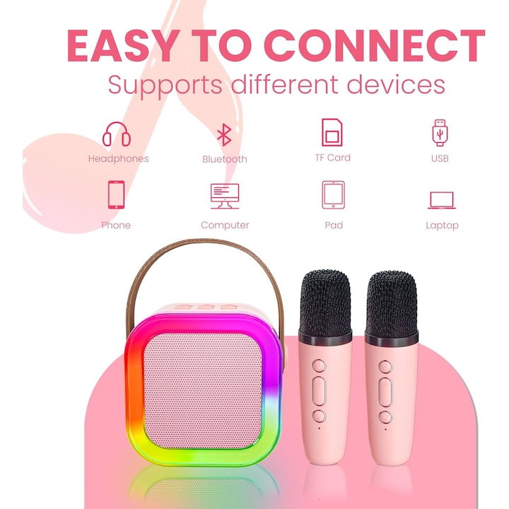 Boxă karaoke portabilă cu două microfoane wireless