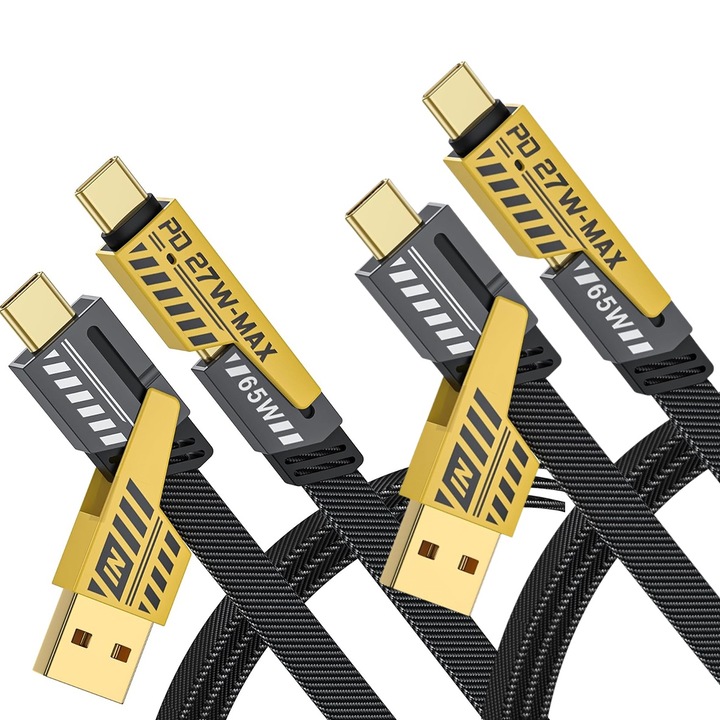 2 db adatkábel készlet, gyorstöltés 4 az 1-ben, kompatibilis iPhone/Samsung/Huawei, fonott, 1 m