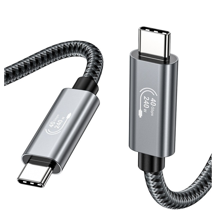 USB 4 kábel, USB Type-C – USB Type-C, Thunderbolt 4, 40 Gbps, PD 240 W, kijelző 8K 60 Hz, 1 m, fonott, fekete