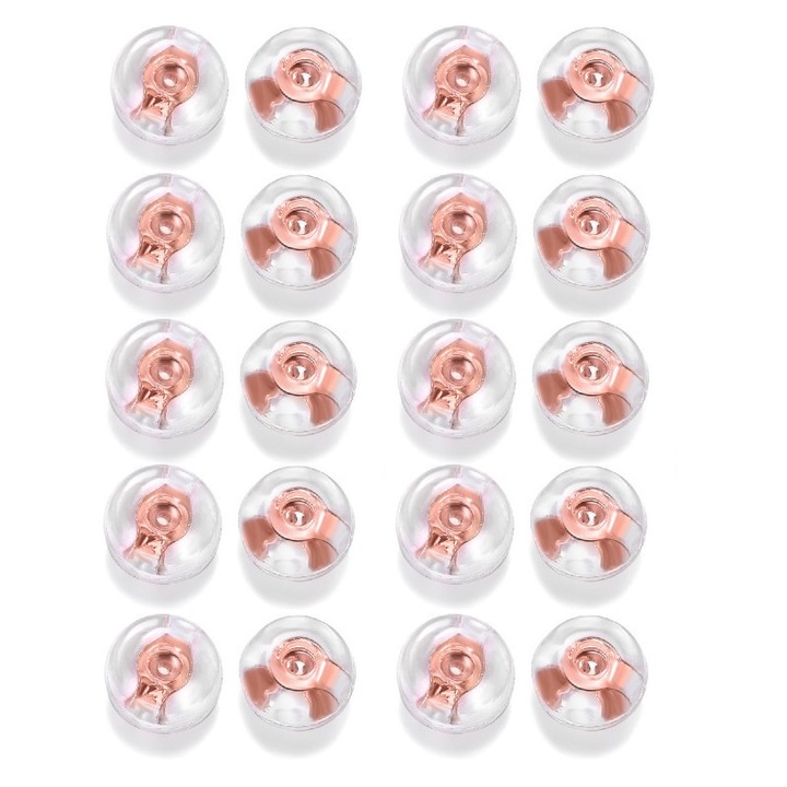 Set 20 de S925 argint dopuri pentru cercei full ear din metal，pentru cercei cu surub，din silicon hipoalergenic，Accesorii pentru cercei DIY（Auriu rose）