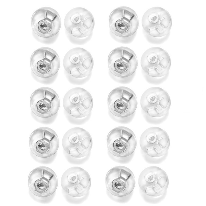 Omelivon® Set 20 de S925 argint dopuri pentru cercei full ear din metal，pentru cercei cu surub，din silicon hipoalergenic，Accesorii pentru cercei DIY（Argintiu）