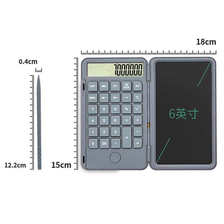 Преносим научен калкулатор + стилус, AMRINUGL, LCD 6.5", 12 цифри, Акумулаторна, 120 mA, 15 x 18 cm, Сив