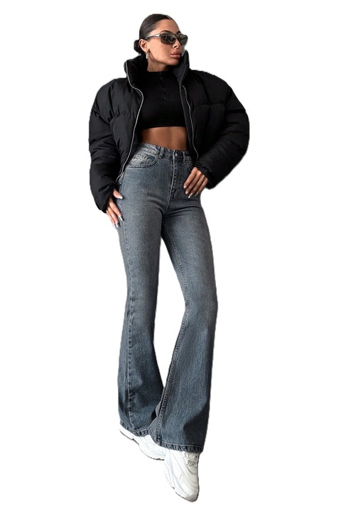 Blugi Dama, Evazati Efect Washed, Cu Buzunare Inclinate, Albastru