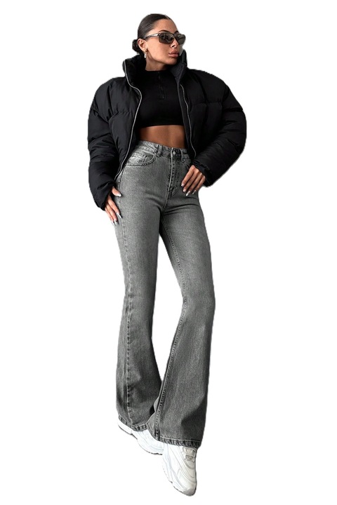 Blugi Dama, Evazati Efect Washed, Cu Buzunare Inclinate, Gri deschis