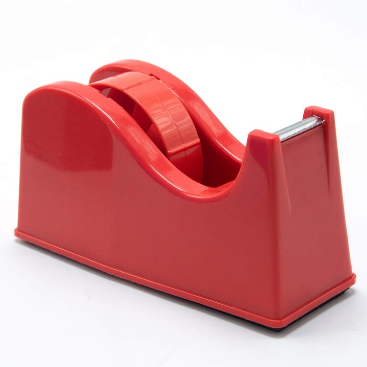 Dispenser banda adeziva birou, rosu, 7.6cm, cu baza antiderapanta si lama ascutita