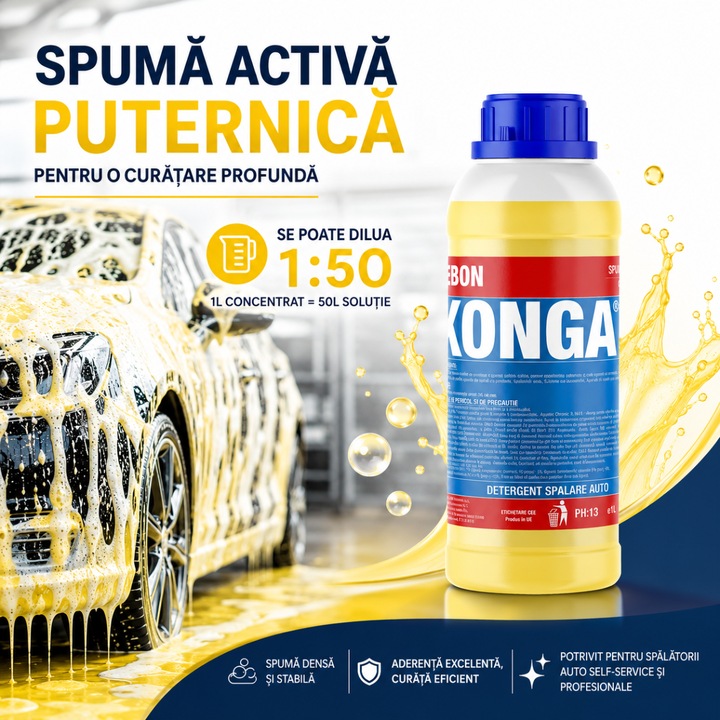 Set - 2 x Spuma Activa, 1L, Uz Profesional cu dilutie 1:50, Spuma Densa Galbena - Detailing Auto, Shampoo Auto cu Putere Mare de Curatare