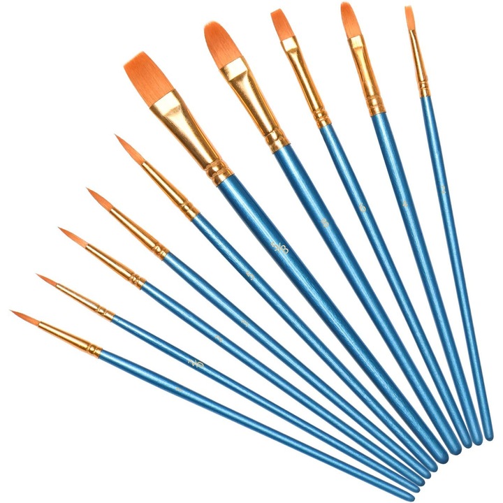 Set pensule profesionale Enforose, maner din lemn, par din nailon, pentru acuarela si ulei