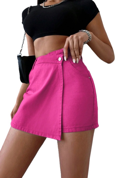 Blugi Scurti Dama, Cu Tiv Asimetric Si Buzunare Oblice, Roz