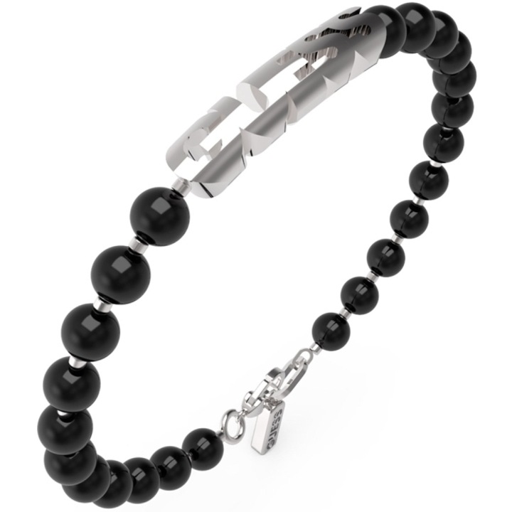 Гривна Guess Edgy Styles с черни ахати JUMB04059JWSTBK-L, Сребрист, Черен