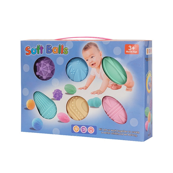 Fürdőjáték készlet, 6 db golyó, texturált, tarka, 2,5x2,5 cm, 3-24 hónap