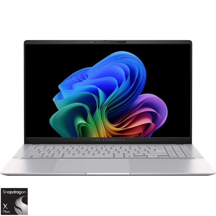 Лаптоп ASUS Vivobook S 15 OLED S5507QA, Qualcomm® Snapdragon X Plus X1P 42 100, 15.6'', 3K, OLED, 16GB LPDDR5X, 1TB SSD, Qualcomm® Adreno™ GPU, Windows 11 Home, Cool Silver