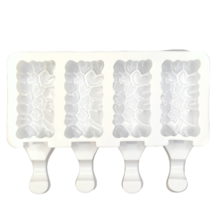Forma silicon pentru inghetata pe bat Model inimi 4 alveole