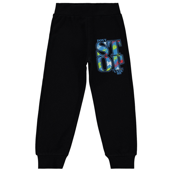 Pantaloni sport cu talie elastica SMILEY pentru copii/baietei, ERAKIDS, 100% Bumbac Premium, Negru