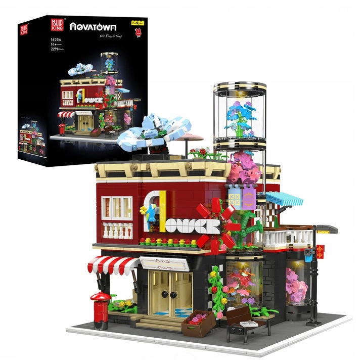 Mould King 16056 Virágbolt Kockakészlet Nagy Virágbolt Világítással