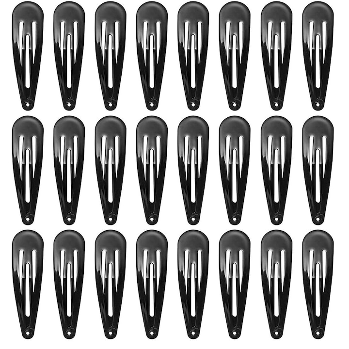 24 db-os hajcsat készlet, fém, 4,9x1,5 cm, fekete