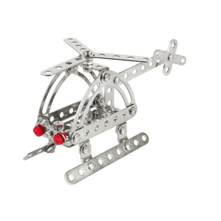 Set de Constructie Playtive, Model Elicopter, Metal, 87 Piese, 14,5 x 8 x 7,5 cm, Argintiu/Rosu