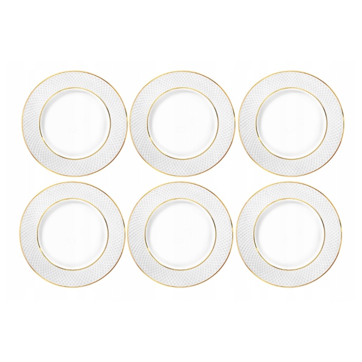 Set 6x Farfurie desert, Portelan, Alb cu margine auriu, 15 cm, rotunda, farfurioara pentru ceasca, WILMAX DIAMOND