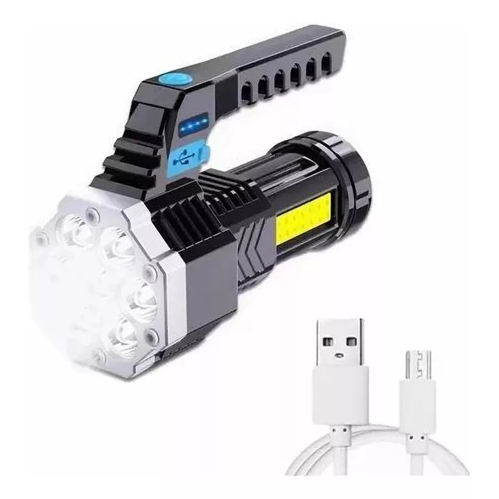 Акумулаторен тактически LED фенер, 4 режима, водоустойчив, 6.4x14.1cm, черен