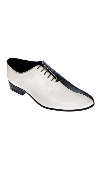 Pantofi barbati de ceremonie din piele naturala Alb Negru Marimea 41