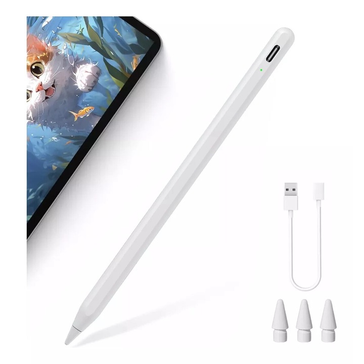 Stilou tactil universal, aluminiu, varf flexibil, capac magnetic, 155x8.9mm, set 3 capete, argintiu