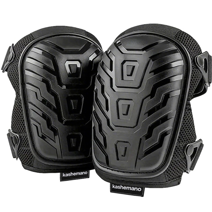 Genunchiere Profesionale cu Spuma si Gel, kashemano, Capac Antiderapant, Policlorura de vinil, Negru, Ajustabil