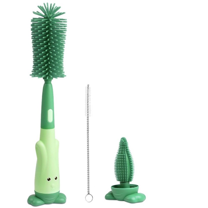 Set perii pentru sticle, Cozevdnt, 3 in 1, silicon, verde, organizator