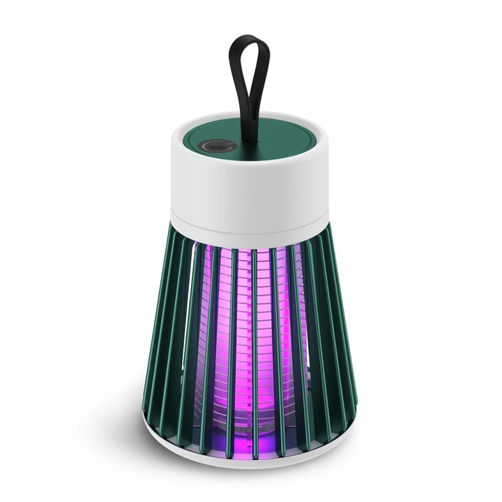 Електрическа лампа против комари, YG-D8USB, 6 лилави светодиода, преносима, зелена, 162x90x62mm