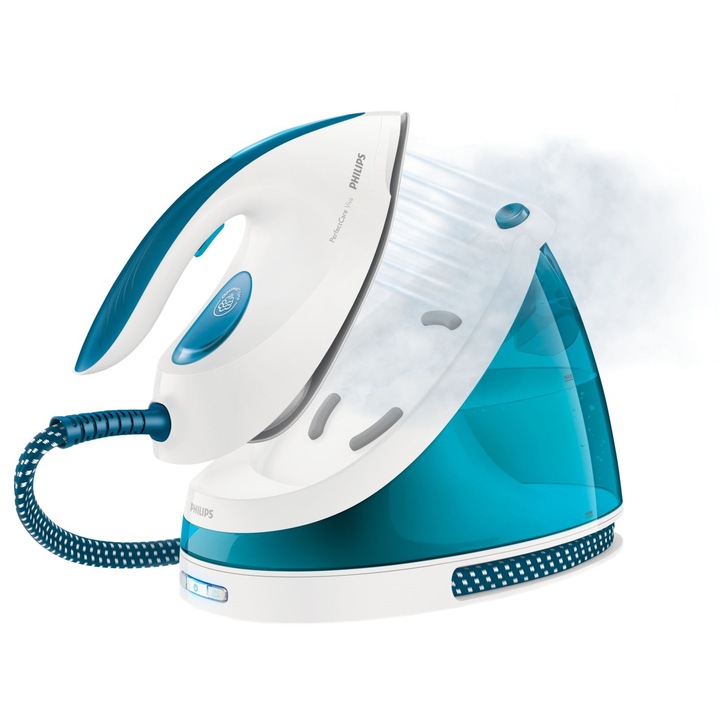 Statie de calcat Philips PerfectCare Viva GC7035/20, Talpa SteamGlide Plus, 2400 W, 1.7 l, 210 g/min, Alb/Albastru