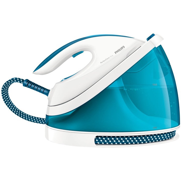 Statie de calcat Philips PerfectCare Viva GC7035/20, Talpa SteamGlide Plus, 2400 W, 1.7 l, 210 g/min, Alb/Albastru