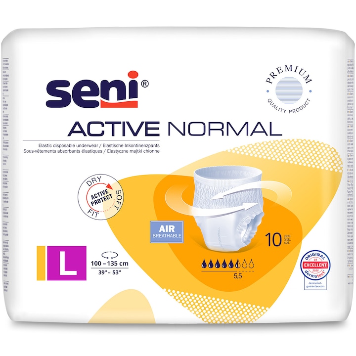 Дишащи абсорбиращи гащи Seni Active, L, 10 броя