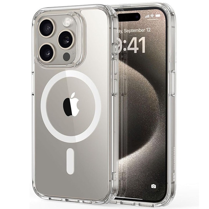 Husa pentru iPhone 15 Pro, Seria Classic, Protectie Magnetica, Colturi Absorbante Soc, Transparenta