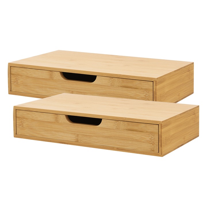 [en.casa] Fali polc 2-es szettben Bokn 40 x 24 x 8 cm bambusz 5 kg polc beépített fiókkal bambusz natúr