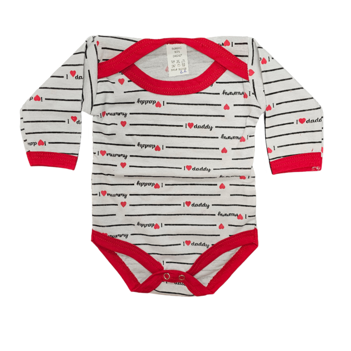 Body bebe maneci alb/rosu