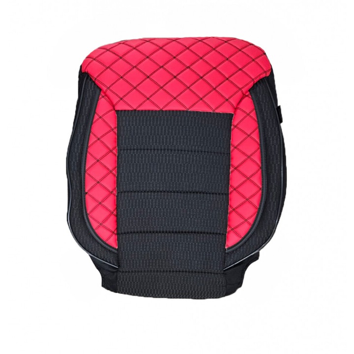 Set huse scaune auto universale, fata-spate, piele ecologica rosie cu material textil negru