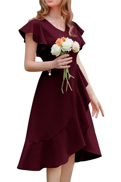 Rochie eleganta, model 84, rosu inchis, marimea S, BeryLove