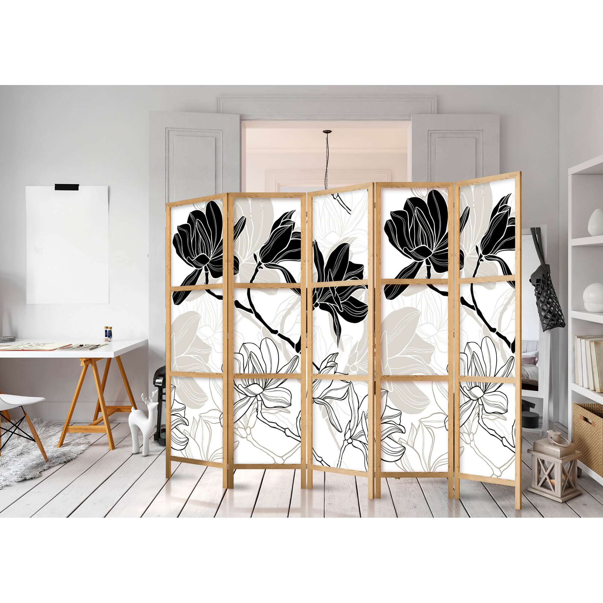 Spirit: Garden Inspiration ペーパーバック je1 Paravan japonez Artgeist - Black and White Flowers II - 225 x 172