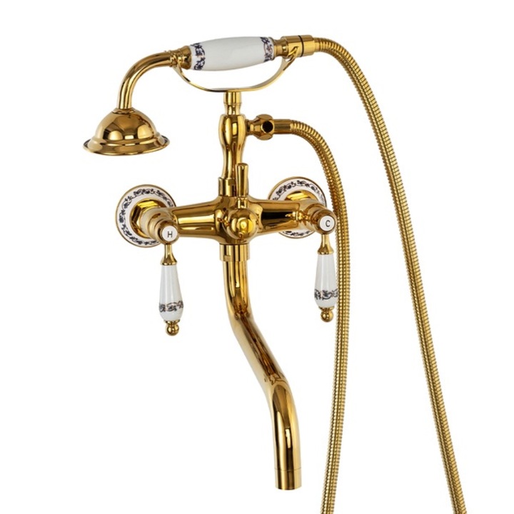 Baterie cada dus Retro Silla S-1184G, cu aerator, montaj pe perete, Auriu
