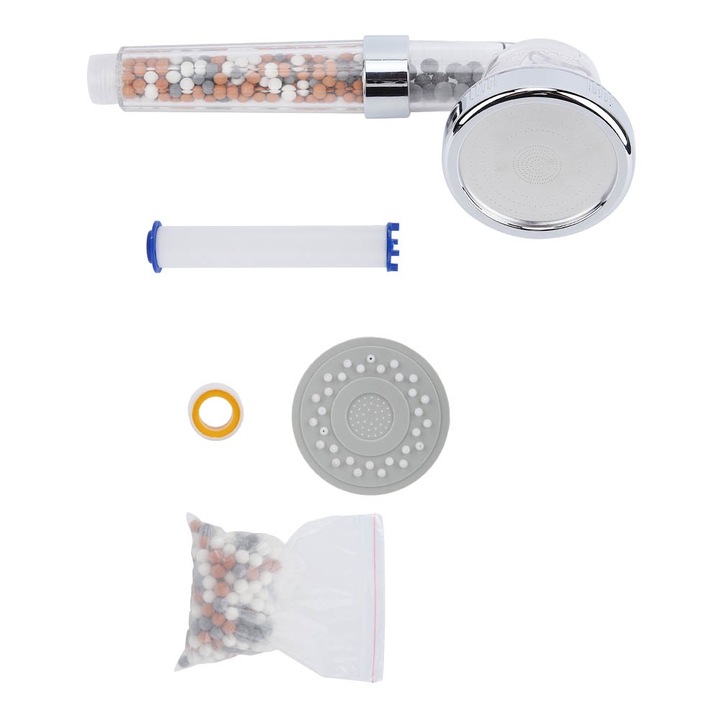 Set dus cu cap de dus cu ioni negativi, Mmgoqqt, material ABS, ajustabil, filtrare apa, G1/2"