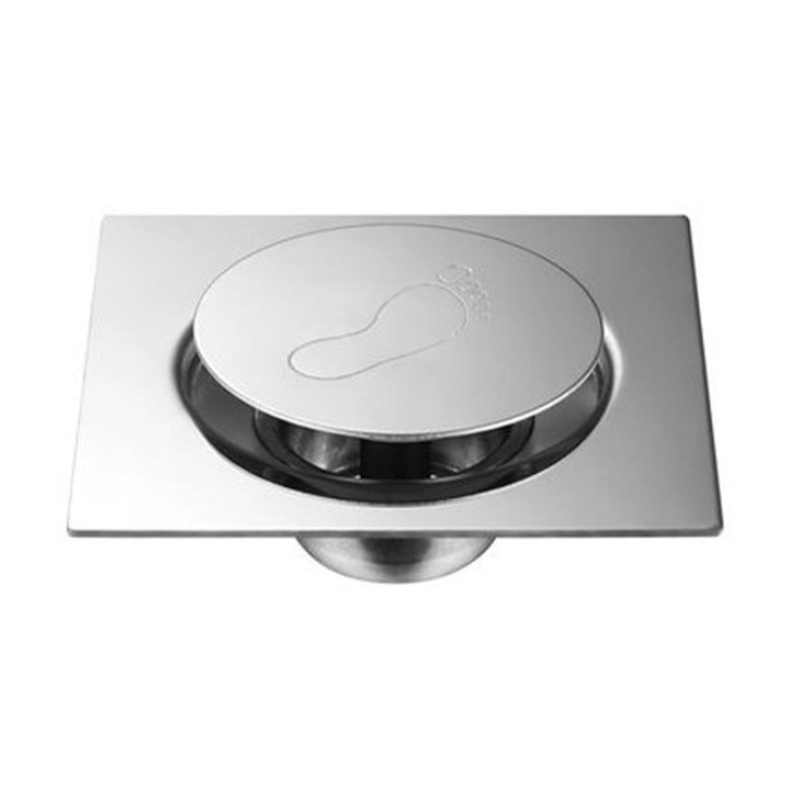 Sifon de pardoseala pentru baie, Bizaical, inox, 10x10cm, cu cos anti-blocare, rezistent la rugina